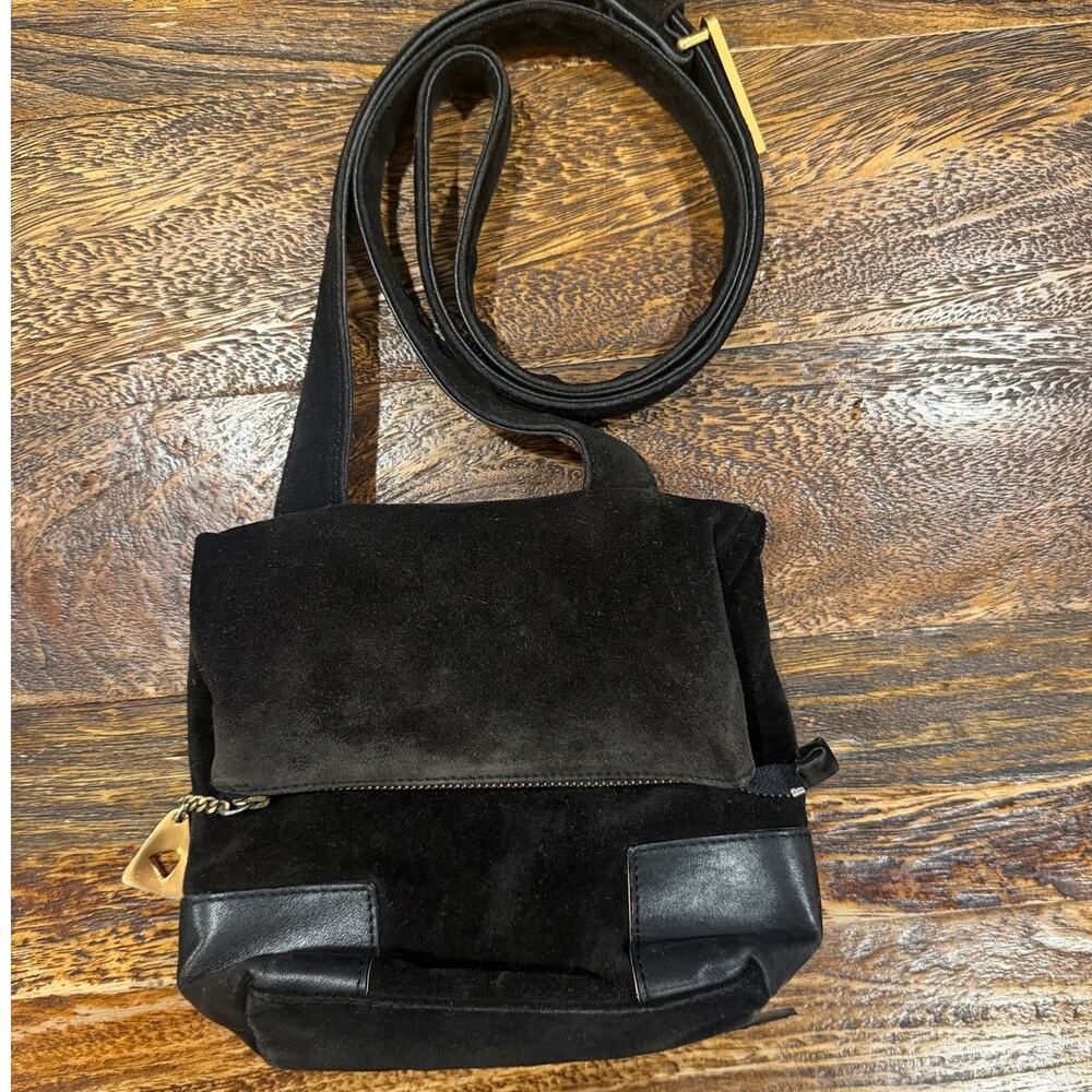 Vintage Americana by Sharif Black Suede Leather Foldover Crossbody Bag